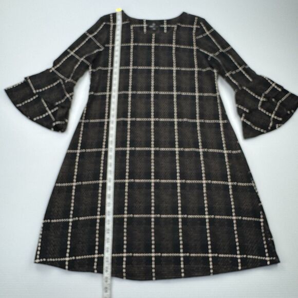 Ronni Nicole Black Beige Check Bell Sleeve Dress XL Stretch Knit Shift Retro - Picture 9 of 10